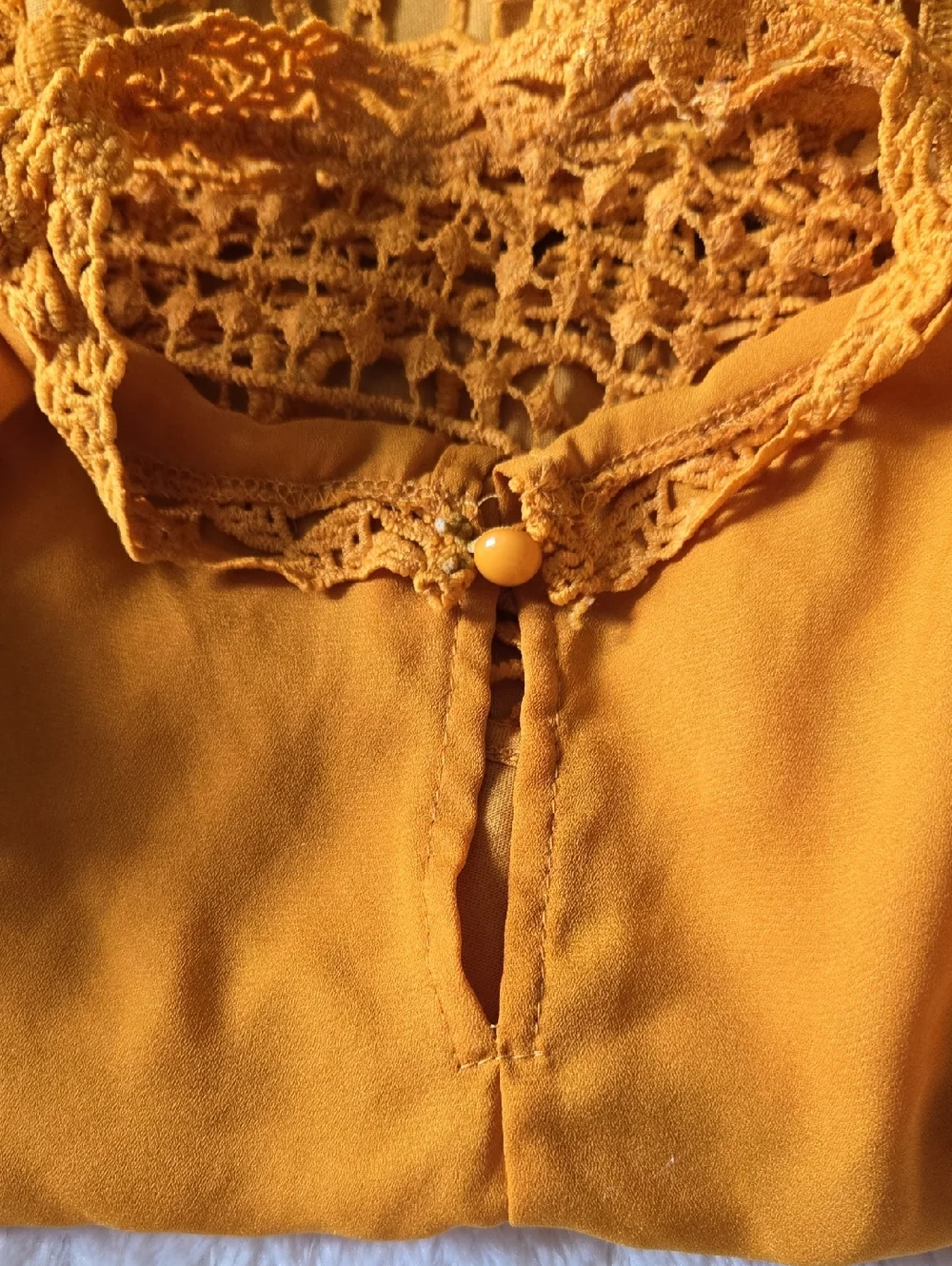 SHEIN Mustard Crochet Long-Sleeve Peplum Blouse